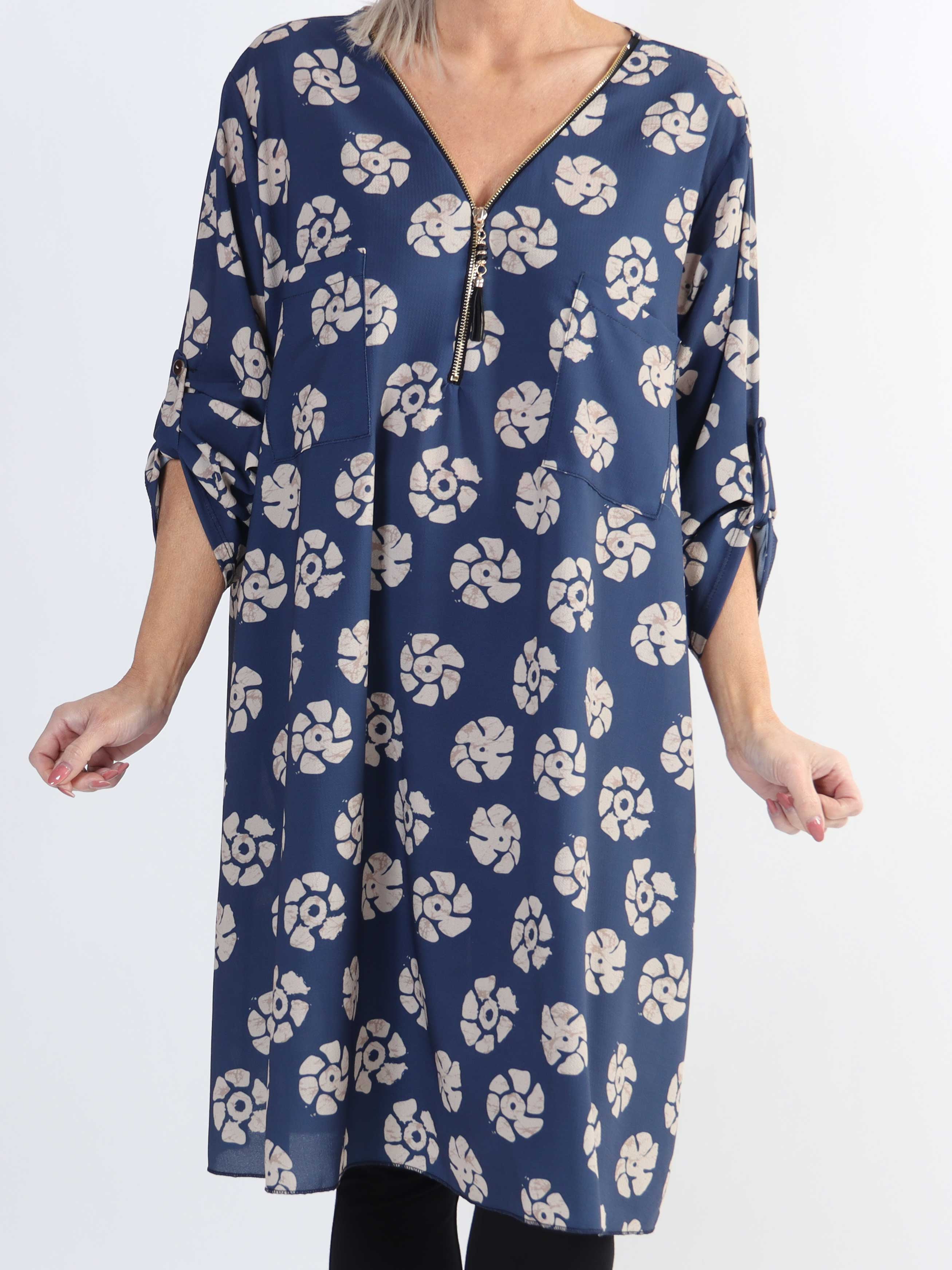 Claudia Print Dress - Tunikaklänning med tryck och dragkedja i plus size